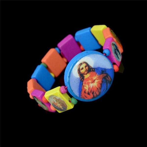 Komi Hot Selling Wooden Icon Dripping Oil Elastic Watch Beaded Rosary Religious Bracelet