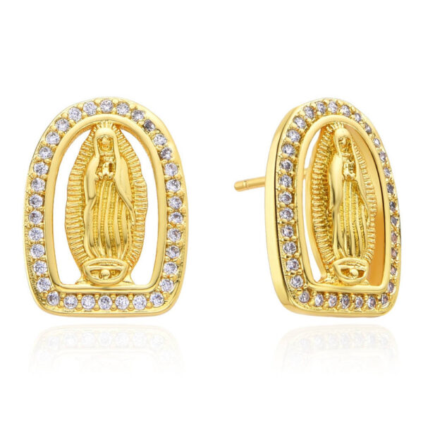 H2b28c4d662f446c0a91196633f836914w KOMI 14K Gold Plated CZ Virgin Mary Stud Earrings for Women Hypoallergenic Cubic Zirconia Earrings Studs for Women Jewelry Gifts