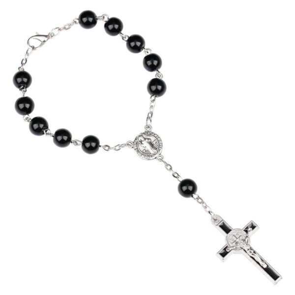 H2b6c072479294c90af22f09104700e18g Komi Wholesales 8mm Christian Black Round Glass Beads Rosary Crucifix Virgin Mary Pendant Bracelet