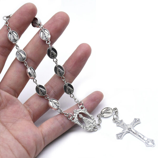 New Metal Alloy Crystal Jewelry Cross Crucifix Pendant Lady of Fatima Charm Jewelry Beaded Bracelet