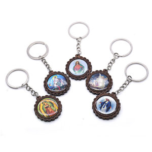Komi Customized Religious Catholic High Quality Wooden Photo Keyrings Jesus Icon Image Keychain