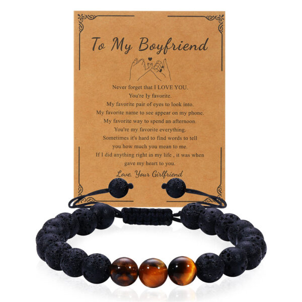 KOMI Christmas Gift Bracelet Anniversary Birthday for Boyfriend Son Husband Lover Tiger Eye Volcanic Stone Elastic Bracelet