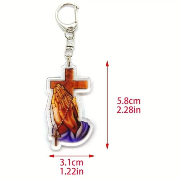 H2d0a0449fdb94fd282aeca53c26ee44bl KOMI Hot Sale Prayer with Both Hands Acrylic Cross Pendant Keychain