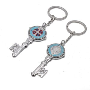 Hot Selling Saint Benedict Key Shaped Pendant Key Chain Jesus Crucifix Ring Holder Religious Trinket Metal Keychain
