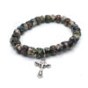 New Design Cloisonne Beads Beaded Cross Stretch Rosary Bracelet with Crucifix Elastic Rope Bracelet for Women