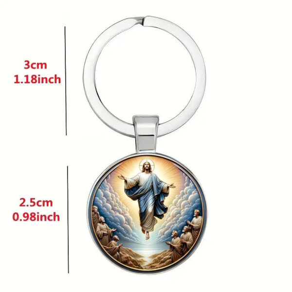 KOMI Christian Baptism Christmas Gifts Christian Keyring for Men Religious Jesus Pattern Glass Pendant Keychain Easter Gift