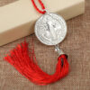KOMI Silver St. Benedict Round Coin Medal with Tassel Fringes Car Hangings Pendant for Men Women in 3 Colors