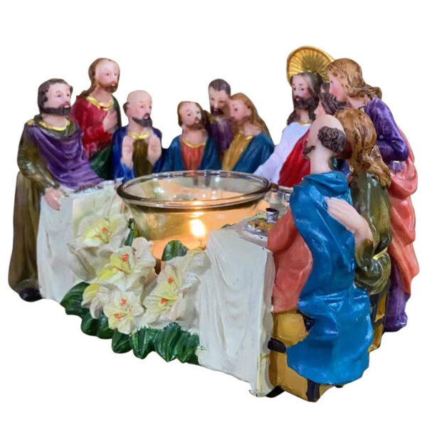 KOMI Handcraft Glass Candle Holder Vintage Resin Jesus Candlestick Statue Home Decoration Scented Candle Jars Christmas Gifts