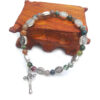 Natural Stone Agate Beads Rosary Bracelet Hand String with Jesus Cross Charm Religious Beaded Bracelets Elastic Stretch Bangles