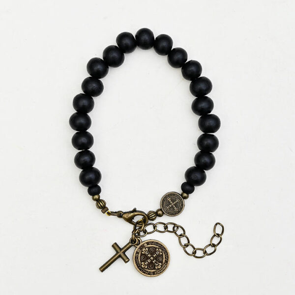 H341eeec5551c4a25b05f1935b803fb28k komi black wooden beads rosary chain Jesus Cross Virgin Mary Religious Bracelet Prayer Gift