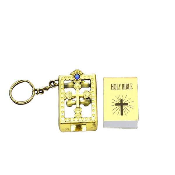 Creative Christian Catholicism Holy Gift Mini Bible Keychain Religious Pendant Jesus Cross Key Chain Keyring