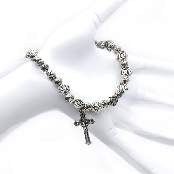 Komi Metal Catholic Elasticated Round Rose Alloy Beads Rosary Beads Cross Pendant Prayer Bracelet