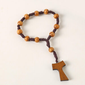 KOMI 8mm Natural Wooden Beads Rosary Bracelet with Wood Cross Charm Hand Bangle Brown Wood Beaded Cuff Bracelets for Men Jewelry