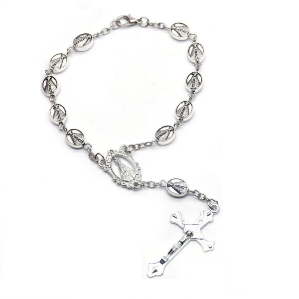 New Metal Alloy Crystal Jewelry Cross Crucifix Pendant Lady of Fatima Charm Jewelry Beaded Bracelet