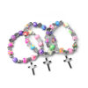 KOMI Wholesale 8mm Polymer Clay Rosary Beads Bracelet Hand String Elastic Bracelet with Cross Charm St.Benedict Beaded Bangles