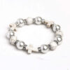 KOMI Dainty Pearl Rhinestone Crystal Beads Bracelet Adjustable Elastic Colored Turquoise Cross Beaded Bracelets for Women Men