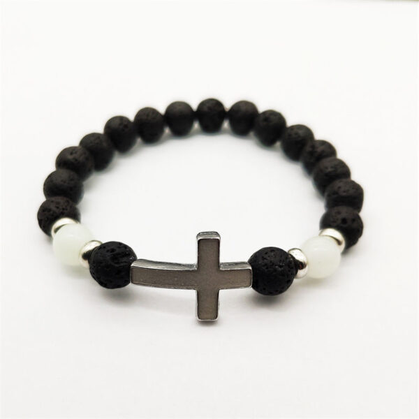 H39566d3040de407bb95934fecc5295fcp KOMI Fathers Day Gifts for Mens Bracelets 8mm Lava Rock Stone Beads Rosary Bracelet Multi-colored Luminous Cross Beaded Bracelet