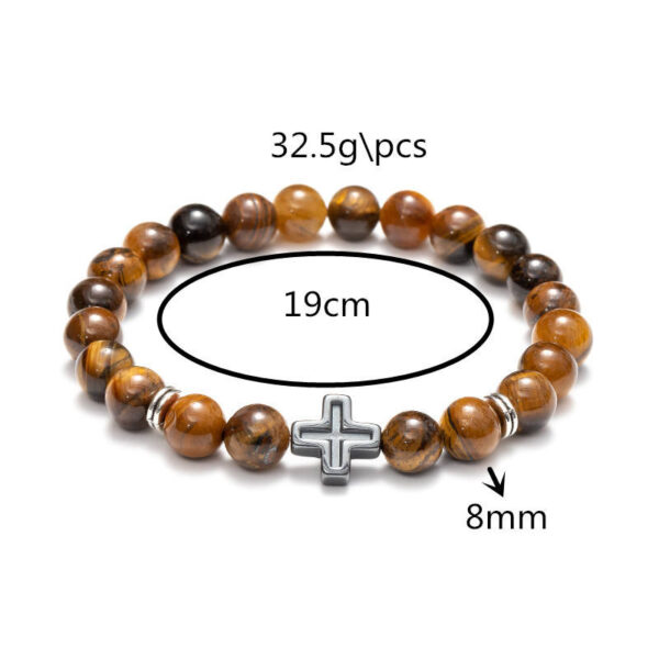 H399995c80bb341dd9912c91370f04aadt KOMI 8mm Natural Volcanic Lava Rock Tiger Eye Turquoise Gemstone Beaded Bracelets with Cross Elastic Stretch Bracelet for Unisex