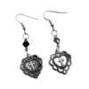H3be3fa8a708945c9ad094263d87f84062 Gothic-Punk Style Heart-Shaped Hollow Religious Cross Pendant Earrings Paired With Black Opal Crystal Bead Earrings Accessories