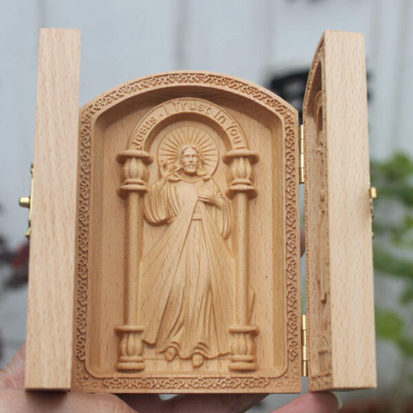 H3c51961951de417b86d672d1032e3de7O KOMI New Hot Sale Mass Church Liturgical Articles Joseph Holy Family Three Like Beech Flat Three Open Wooden Box Gifts