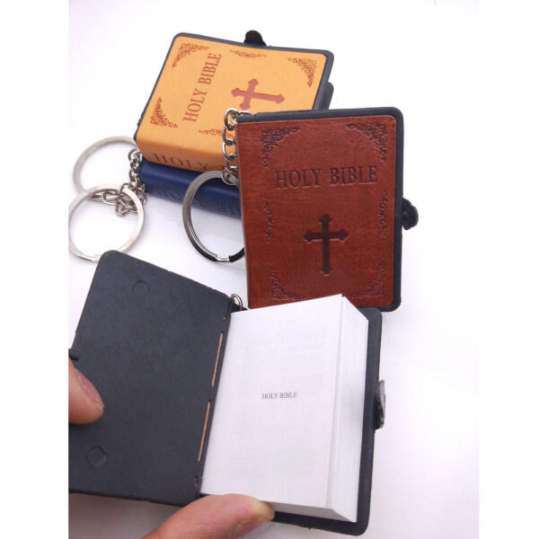 H3d24f72b9c16480ca9f137c804901e6fV New Mini Bible Pendant Multi Tool Jesus Cross Leather Holy Bible Gift Religious Cute Acrylic Keychain(random 1pc)