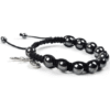 Komi Black Gallstone Beads Bracelet Metal Cross Pendant Catholic Knitted Woven Bracelet