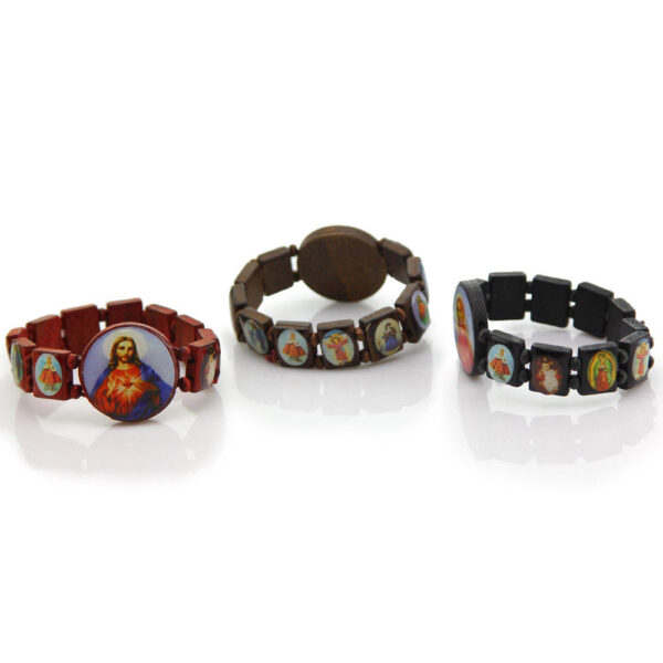 Komi Hot Selling Wooden Icon Dripping Oil Elastic Watch Beaded Rosary Religious Bracelet