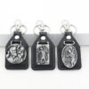 Factory Wholesale Spot Retro Metal Leather Combination Car Ornament Religious Figure Pattern Keychain Jewelry Pendant