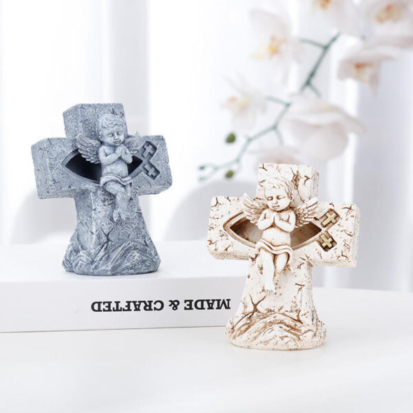 H3fe4983c904c4e2189d97bef7daa4b4cS KOMI Best Selling Home Garden Statues Resin Little Angel Cross Heart Statues for Table Pillar Standing OrnamentsCrafts Gifts