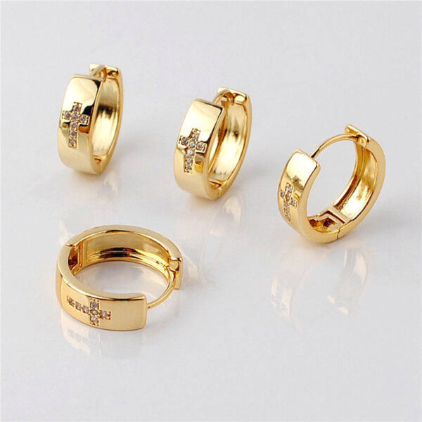 KOMI Gold Hoop Earrings for Women Chunky Gold Cubic Zirconia Circle Dangle Earrings CZ Cross Huggie Earrings for Women Jewelry