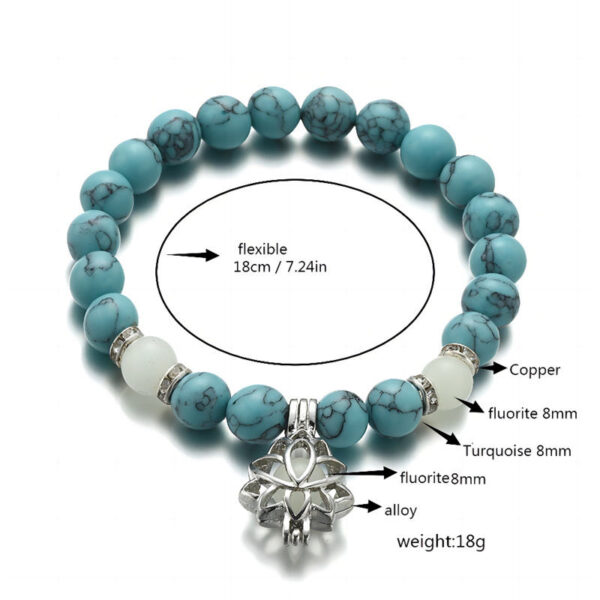 KOMI Turquoise Beads Hand String Yoga Energy Bracelet Luminous Lotus Charm Sanskrit Beaded Bracelets Elastic Wristband Bracelet