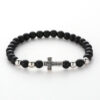 H41528519229c46e18f75634042fe04bd8 Komi Hot Selling Copper Microinset Cross Multicolor Zircon 6mm Black Frosted Stone Religious Bracelet