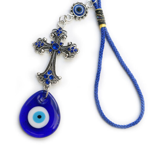 H415df4314eeb41c7841ae81f9d24c764w (1) Komi European and American Foreign Blue Eyes Diamond Cross Good Luck Decorative Pendant Key Chain Car Hanging