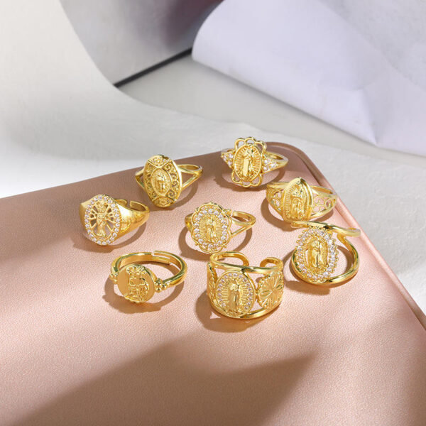 H416932657c014ea0ab64aee8c3553920V New European and American Virgin Mary Round Ring Open Ring Jesus Retro Embossed Men's and Women's Ring