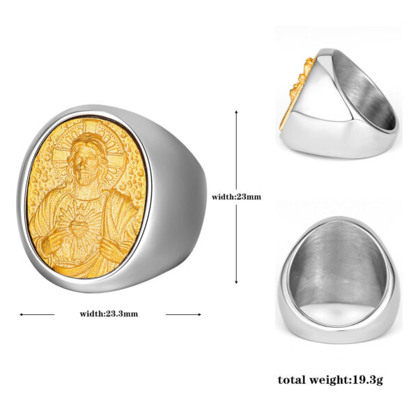 H421c06f9f46543ba9208fde2414c8c0el Gilded Trend European and American Hip-hop Exaggerated Titanium Steel Jesus Ring Men Gift Religious Jewelry Wholesale