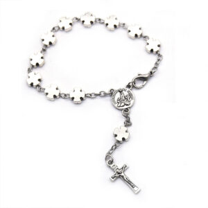 New Religious Silver Metal Cross Beads Rosary Jewelry Prayer Crucifix Pendant Beads Bracelet