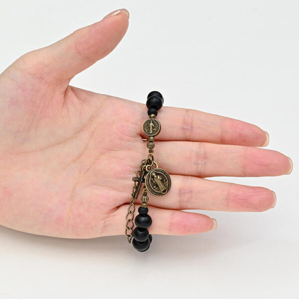 H42b2eea394274053b4ed10ab6e9efa25K komi black wooden beads rosary chain Jesus Cross Virgin Mary Religious Bracelet Prayer Gift