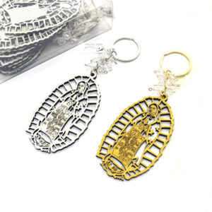 Foreign Trade Baptism Key Chain Wooden Card Key Chain Guadalupe Gold and Silver Powder Wedding Jewelry Pendant