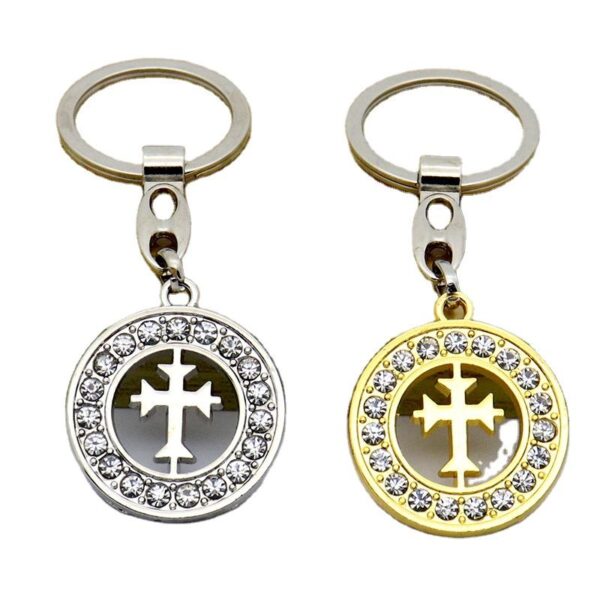 New Round Alloy Crystal Diamond Jewelry Car Key Chain Bag Pendant Cross Crucifix Keychain Keyring