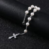 H4451503ea8544ddc8e02f6f4e93302d5q KOMi Religious Rosary Bracelet White Glass Pearl Imitation Children's Communion Baby's Baptism Bracelet Favors Catholic Mini Ro