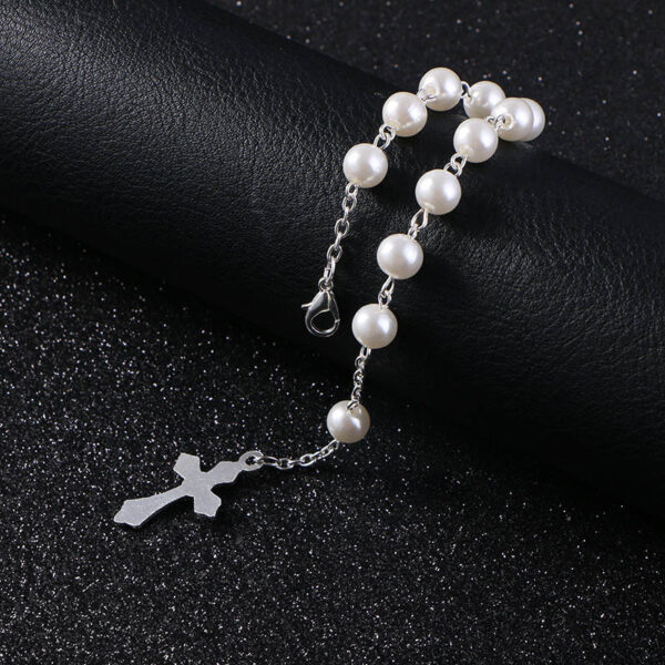 H4451503ea8544ddc8e02f6f4e93302d5q KOMi Religious Rosary Bracelet White Glass Pearl Imitation Children's Communion Baby's Baptism Bracelet Favors Catholic Mini Ro