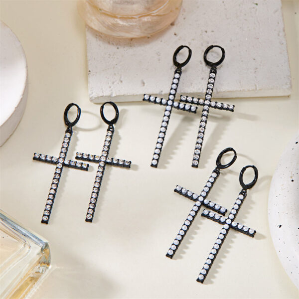 KOMI Black Silver Gold Rhinestone Pearl Cross Dangle Drop Earrings for Women Trendy Dainty Cross Hoop Earrings for Girls Gifts