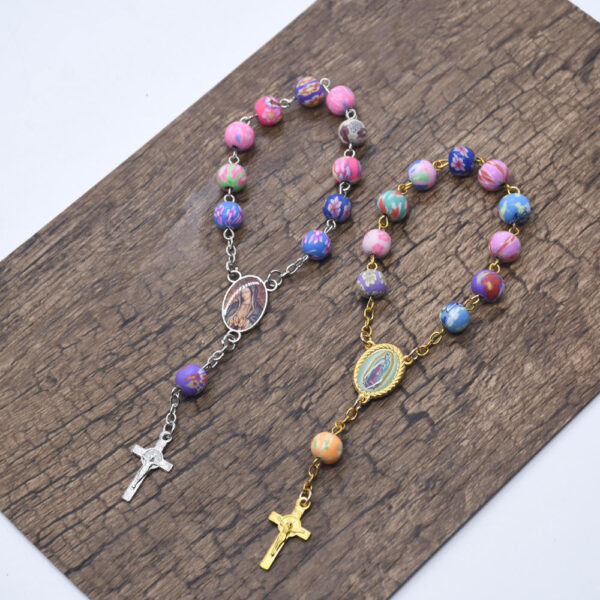 H460b82b14224425d983f90fbb436a309S Komi Wholesale Rosaries Religious Catholic Polymer Clay Cross Children Jewelry Colorful Rosary Bracelet