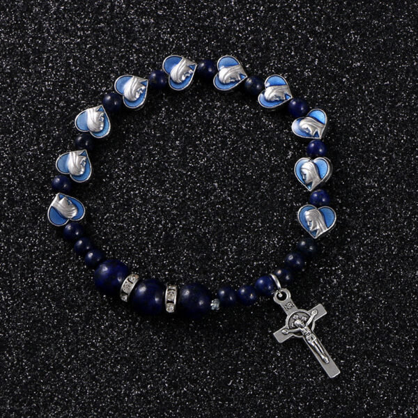 KOMi Heart Alloy Bead Virgin Mary Cross Adjustable Rosary Bracelet Crystal Charm Bracelet Handmade Religious Jewelry Gift