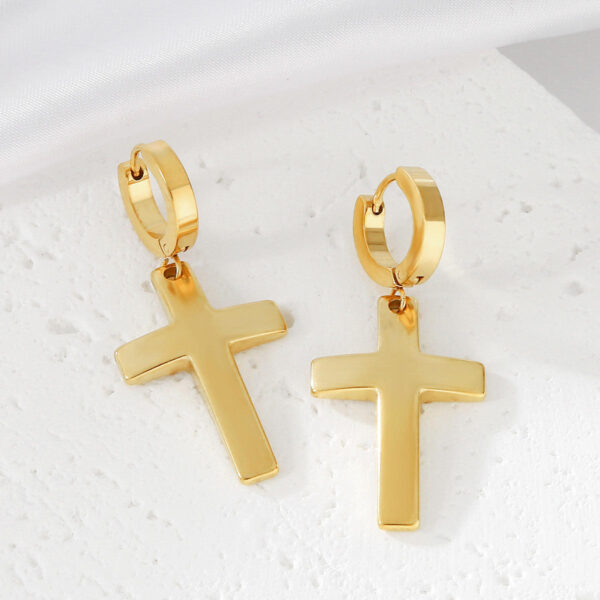 H474fddf8dfff493b8b36d26a2b5be04a9 KOMI 18K Gold Stainless Steel Cross Dangle Drop Earrings for Men Women HipHop Earrings Personality Hoop Earrings for Boys Girls