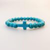 KOMI New Turquoise Black Gallstone Volcanic Stone Bracelet with Cross Elastic Bracelet