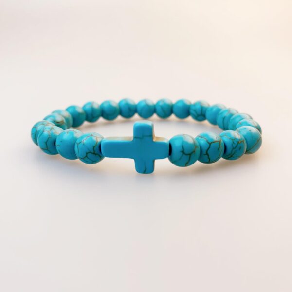 KOMI New Turquoise Black Gallstone Volcanic Stone Bracelet with Cross Elastic Bracelet