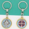 KOMI Hot Sale Saint Benedict Medal Keychain with Colored Enamel St.Benedict Pendant Keyrings Religious Gifts
