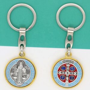 KOMI Hot Sale Saint Benedict Medal Keychain with Colored Enamel St.Benedict Pendant Keyrings Religious Gifts