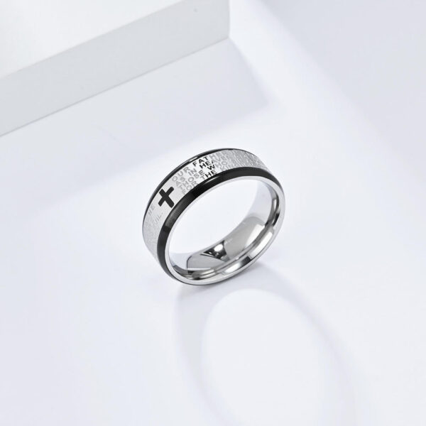 KOMI Classic Stainless Steel Cross Ring for Men Religious Scripture Band Rings for Faith Prayer Hand Jewelry Accessories Gifts